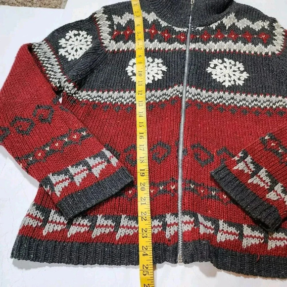 VINTAGE Basic Editions Holiday Cardigan Women XL Wool BLEND Gray Red White SKI - Picture 7 of 9